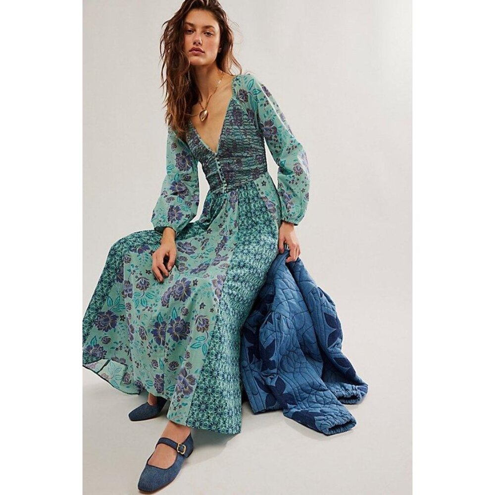 Free People A New Way Maxi in Teal Combo NEW - Picture 3 of 7
